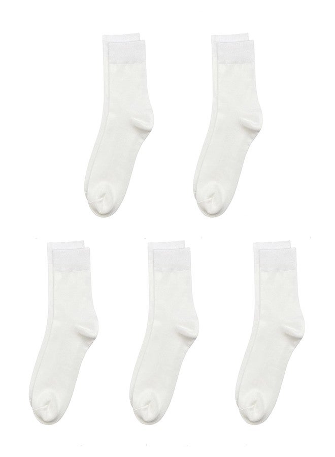 SERISIMPLE Kids Viscose Bamboo School Socks Soft flate Seam Color Anti Odor Thin Breathable Stretch Cuffs Girls Boy 5 Pairs (US, Alpha, Medium, Regular, White) - Image 1