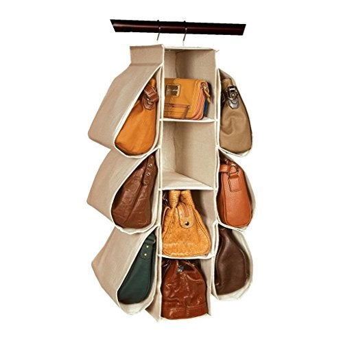 LONGTEAM Hanging Purse Handbag Organizer Homewares Nonwoven 10 Pockets Hanging Closet Storage Bag - Image 1