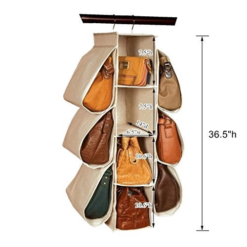 LONGTEAM Hanging Purse Handbag Organizer Homewares Nonwoven 10 Pockets Hanging Closet Storage Bag - Image 2