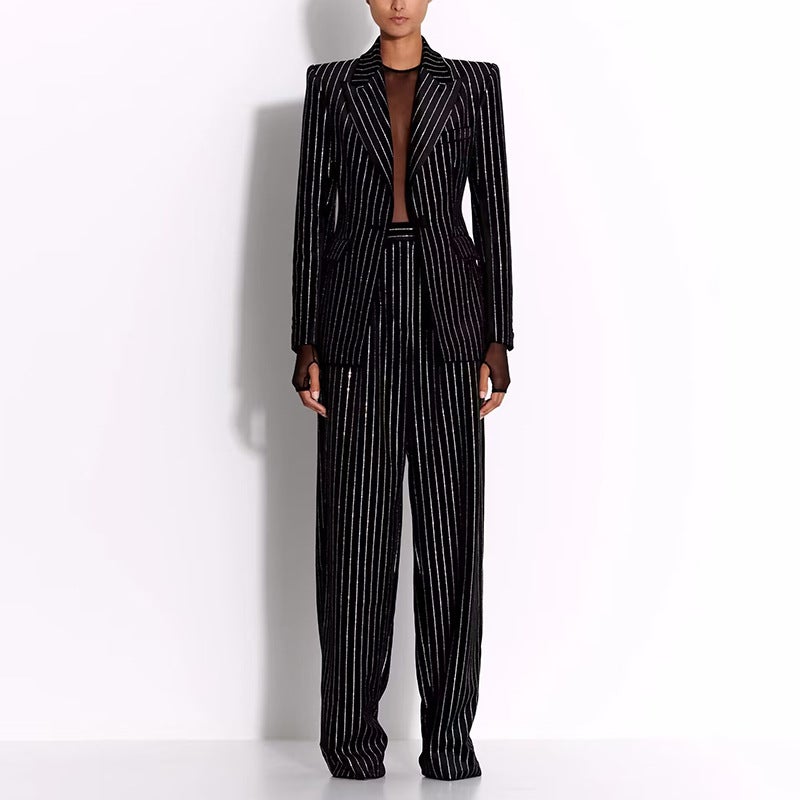 2026 New Style Celebrity Elegant Loose Fit Rhinestone Blazer And Trousers Two-Piece Set - Image 2