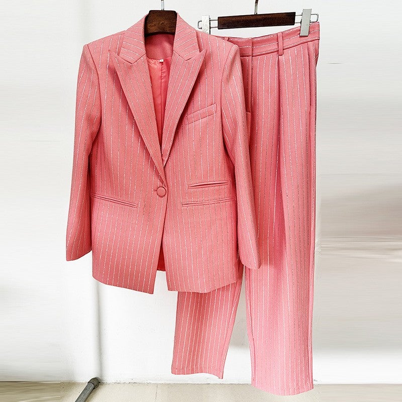 2026 New Style Celebrity Elegant Loose Fit Rhinestone Blazer And Trousers Two-Piece Set - Image 5