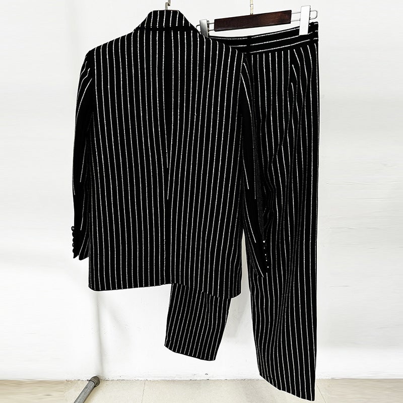 2026 New Style Celebrity Elegant Loose Fit Rhinestone Blazer And Trousers Two-Piece Set - Image 4