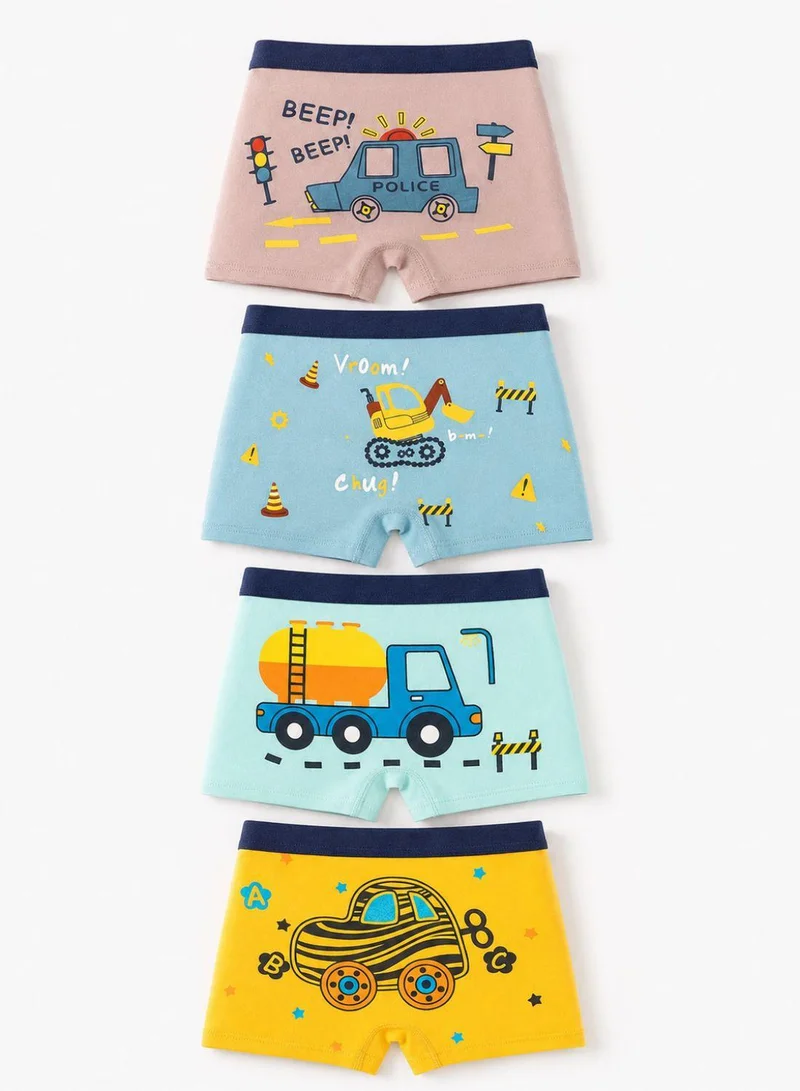 Babyqlo Boys Cotton Vehicle Print Boxers Pack of 4