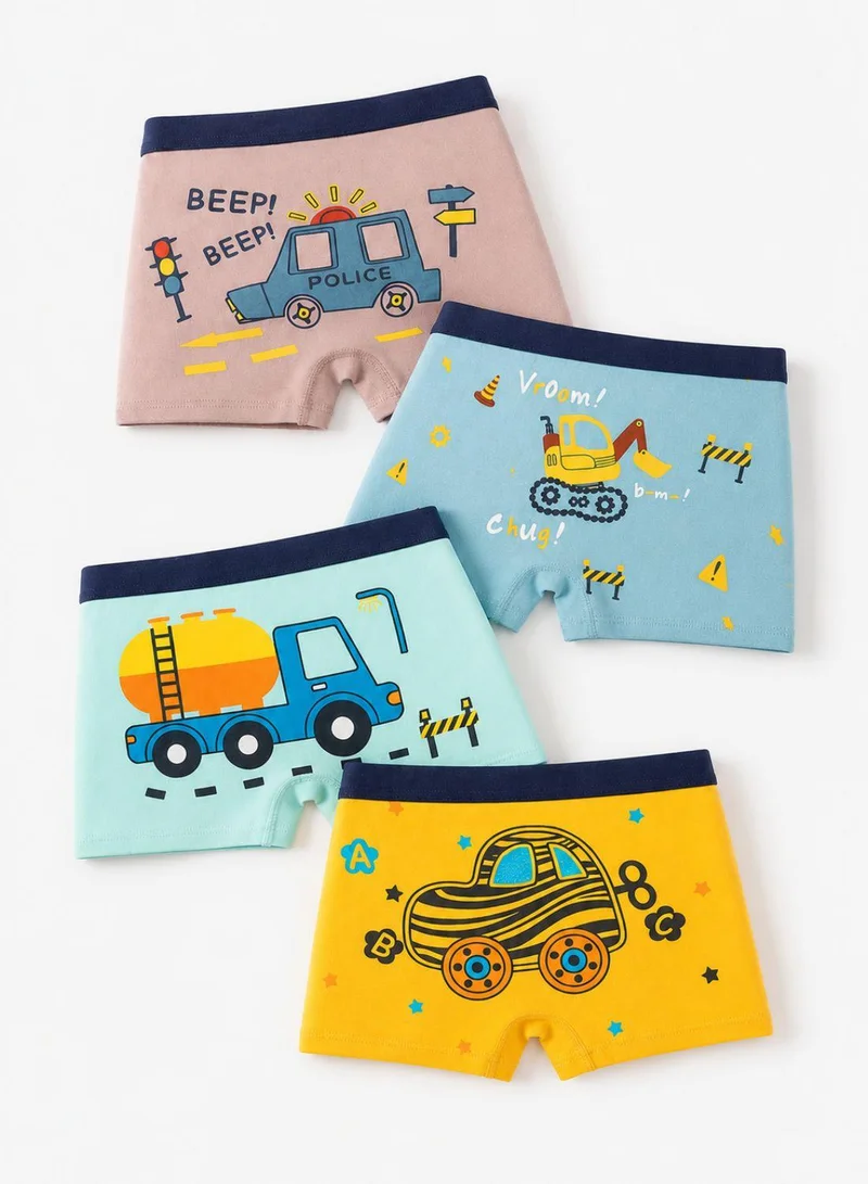 Babyqlo Boys Cotton Vehicle Print Boxers Pack of 4