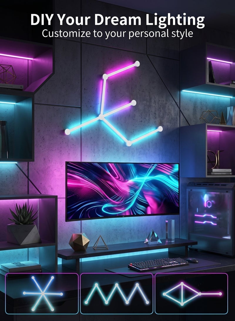 خطوط إضاءة جدارية ذكية، قضبان إضاءة LED RGB بتقنية واي فاي، أكثر من 16 مليون لون قابلة للتعتيم ومتزامنة مع الموسيقى، قضبان إضاءة ديكورية منزلية قابلة للتعديل للعشاق الألعاب والحفلات والبث المباشر، متوافقة مع أليكسا ومساعد جوجل (6 خطوط، لون أبيض) - Image 5