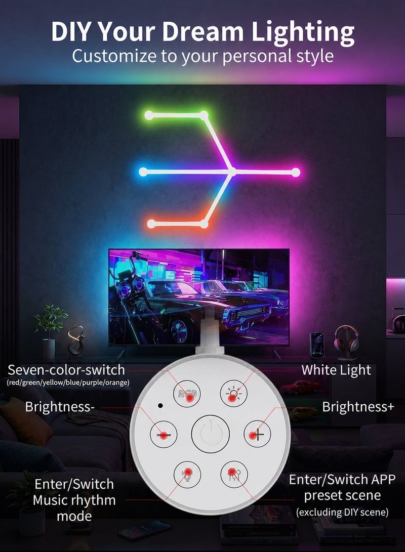 خطوط إضاءة جدارية ذكية، قضبان إضاءة LED RGB بتقنية واي فاي، أكثر من 16 مليون لون قابلة للتعتيم ومتزامنة مع الموسيقى، قضبان إضاءة ديكورية منزلية قابلة للتعديل للعشاق الألعاب والحفلات والبث المباشر، متوافقة مع أليكسا ومساعد جوجل (6 خطوط، لون أبيض) - Image 3