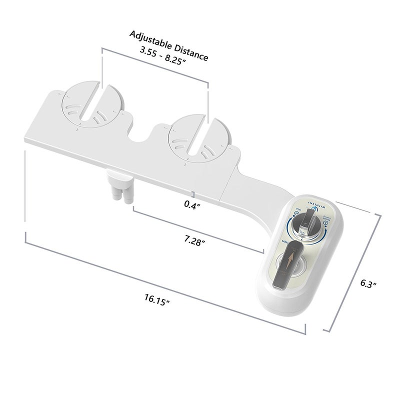 WITHLENT Left Handed Bidet Attachment for Toilet - Self-Cleaning control panel on left side Dual Nozzle (Frontal & Rear Wash) Non-Electric Adjustable Water Pressure, Water Bidet Toilet Seat Attachment - Image 4