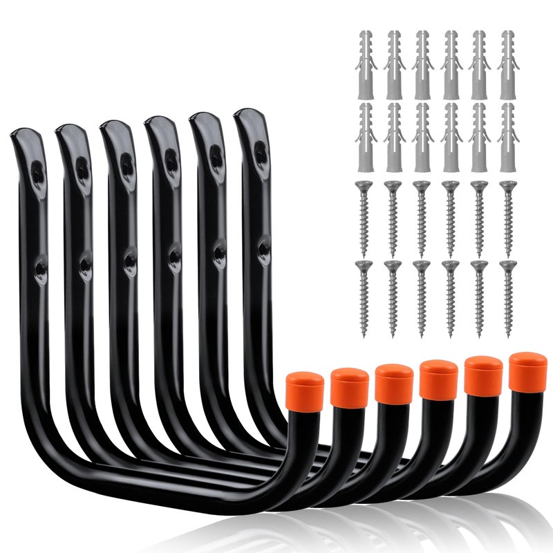 HORUSDY 6 Pack 8 Inch Heavy Duty Garage Hooks Wall Mount Storage Hangers for Ladder Bike Hose Tools Holds up to 30LBS Large Utility Hooks with Screws Anchors 75 x 768