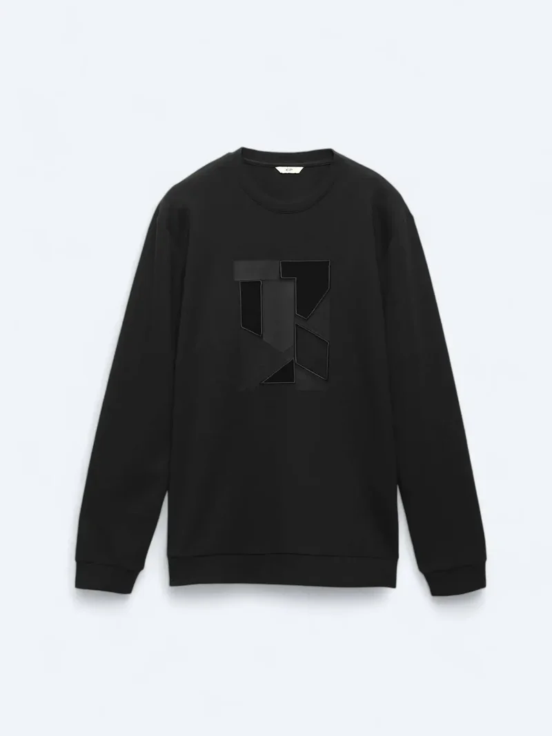 Kip Black Crew Neck Printed Sweatshirt