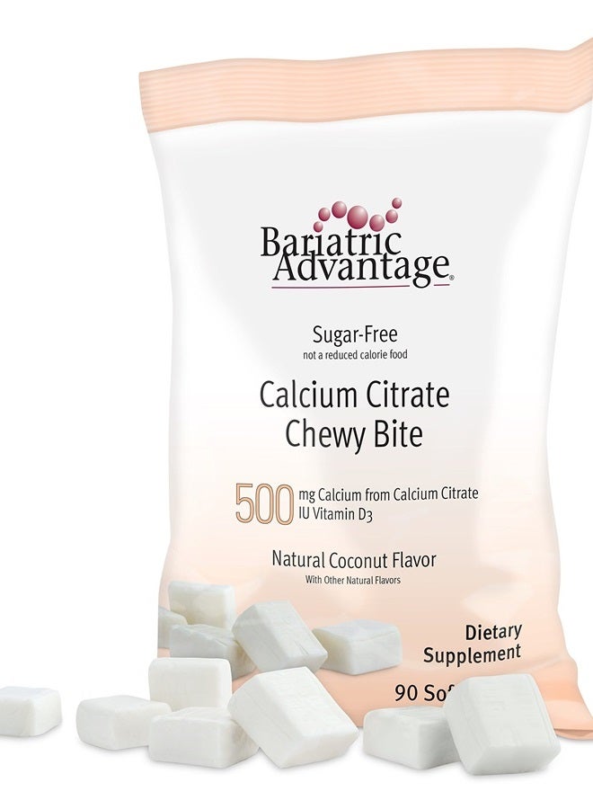 Bariatric Advantage Calcium Citrate Chewy Bites 500mg with Vitamin D3 for Bariatric Surgery Patients Including Gastric Bypass and Sleeve Gastrectomy, Sugar Free - Coconut Flavor, 90 Count