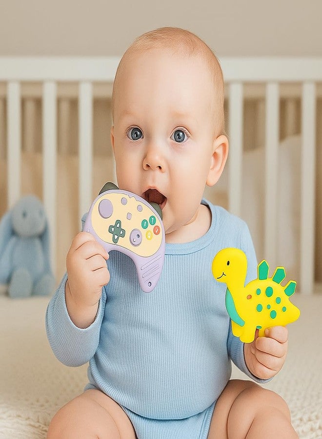 DTR Creation Silicone Baby Teether Pack of 2 – Cute Yellow Dinosaur Teether & Gamepad Shape | BPA-Free, Food-Grade, Soft & Chewable | Teething Toy for Infants & Toddlers (0–3 Years) - Image 4