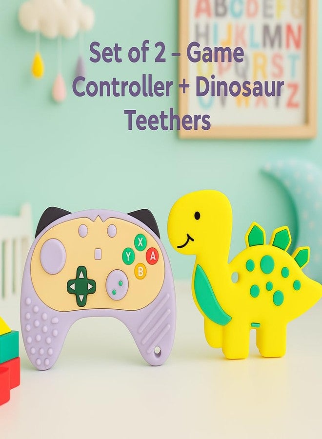 DTR Creation Silicone Baby Teether Pack of 2 – Cute Yellow Dinosaur Teether & Gamepad Shape | BPA-Free, Food-Grade, Soft & Chewable | Teething Toy for Infants & Toddlers (0–3 Years) - Image 5