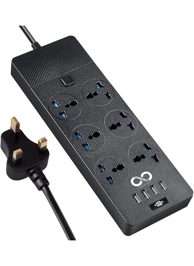 BRANDSFINITY Brandsfinity Extension Cord with 6 Outlets and 4 USB Ports, 2 Meter Power Strip Plug Extension, Power Extension Cable, Surge Protector, Multi Socket  - Image 1