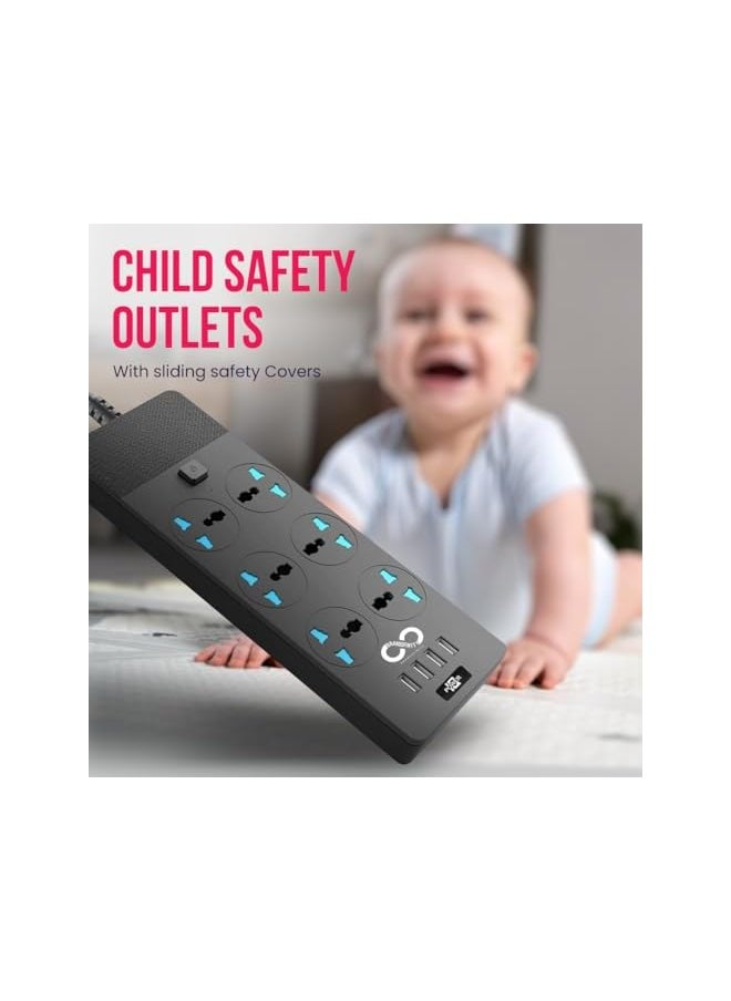 BRANDSFINITY Brandsfinity Extension Cord with 6 Outlets and 4 USB Ports, 2 Meter Power Strip Plug Extension, Power Extension Cable, Surge Protector, Multi Socket  - Image 2