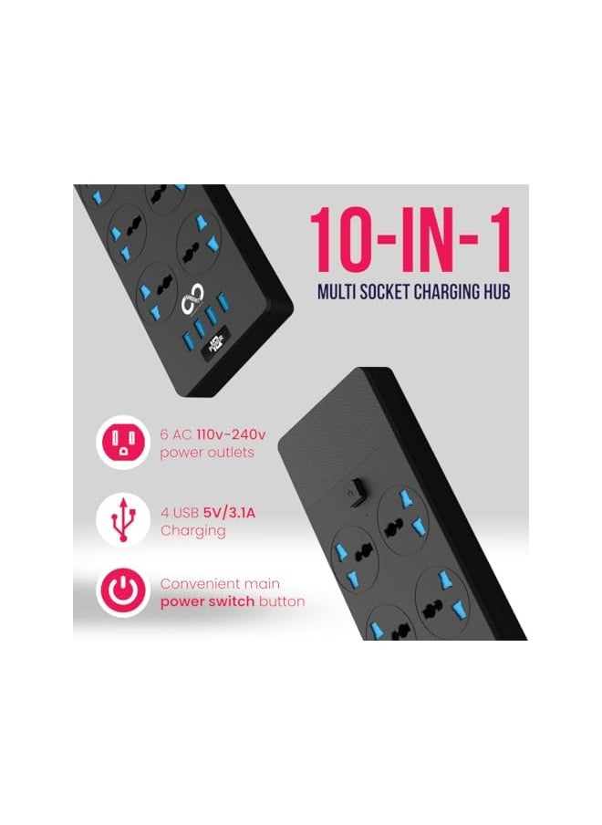 BRANDSFINITY Brandsfinity Extension Cord with 6 Outlets and 4 USB Ports, 2 Meter Power Strip Plug Extension, Power Extension Cable, Surge Protector, Multi Socket  - Image 3