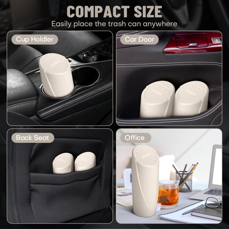 SGLRT Car Trash Can Bin with Lid - Car Garbage Can Cup Holder - Light Beige Mini Leakproof Vehicle Garbage Bin with 40pcs Trash Bags-Automotive Organizers and Storage for Front Back Seat Accessories - Image 3