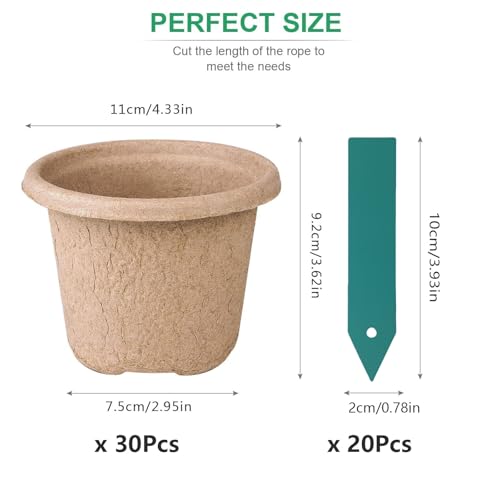 ANGTUO 30 Pcs Peat Pots for Seedlings, 4.33 inch Biodegradable Seed Nursery Pot with Drainage Holes, Seedling Pots Include 20 Labels - Image 4