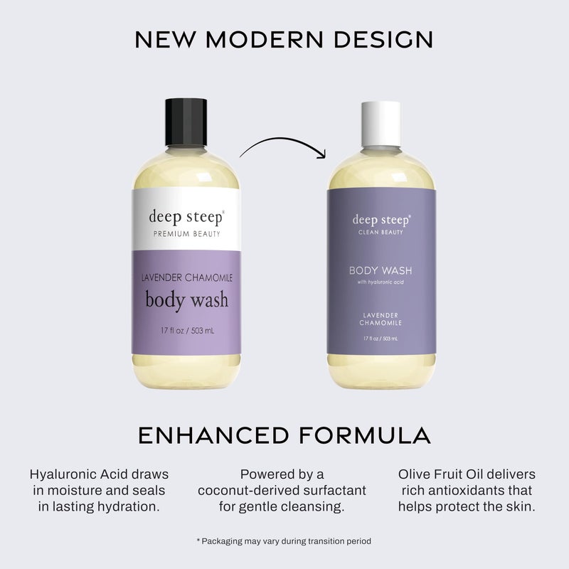 Deep Steep Body Wash, Lavender Chamomile, 17 oz â€“ Hydrating Shower Gel with Hyaluronic Acid, Shea Butter, Aloe Vera & Argan Oil â€“ Vegan, Clean Beauty, Clean & Refreshed Skin - Image 3