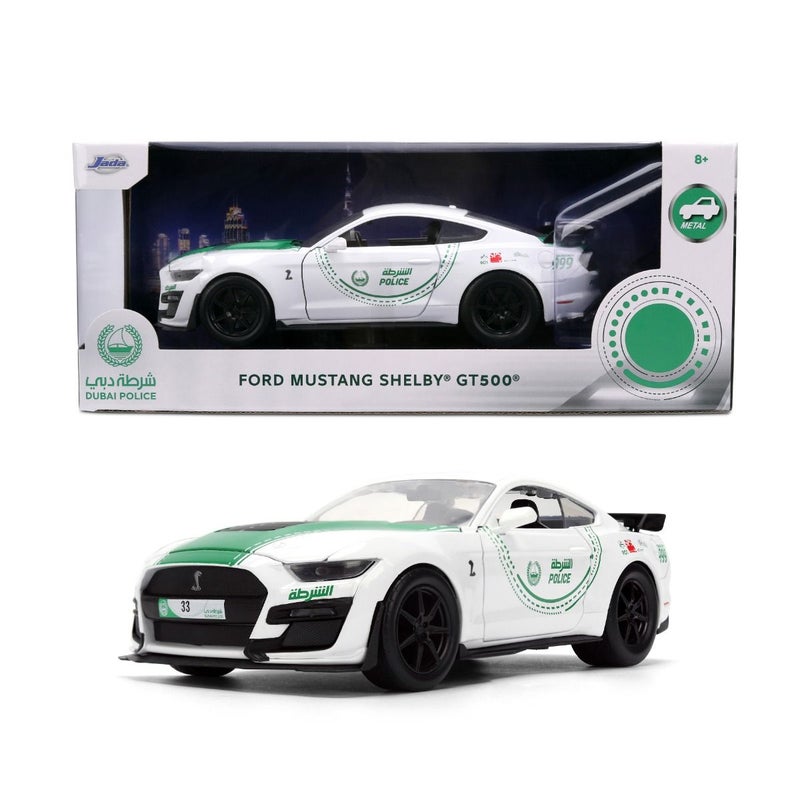 Jada Metal Ford Mustang Shelby GT500 Dubai Police Die-Cast Car (1:24, White/Green) - Image 1