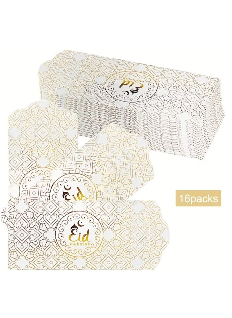 LDQ 16 Pcs Eid Money Envelopes Bulk 17.53x8.89 cm Gold Foil Cash Gift Card Ramadan Lucky Cash Envelope Cash Set For Eid Holiday, Celebration Decorations 