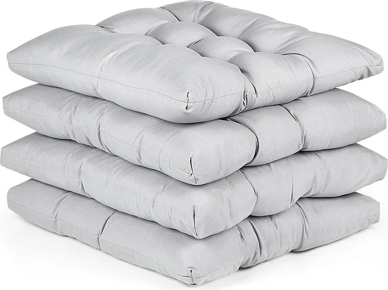 بلونيتي 4-Piece Pouf Soft Chair Cushion 6 Quilted 42X42 cm Gray