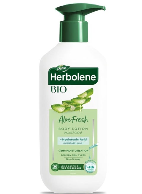 Dabur Herbolene Aloe Fresh Body Lotion for Dry Skin - 400ml | 72H Moisture Care | Enriched with Hyaluronic Acid | 30H Long Lasting Fine Fragrance | Non-Greasy