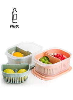 Excefore Produce Saver Containers For Fridge, Plastic Fruit Vegetable Storage Containers With Airtight Lid And Divided Colanders, Stackable Fridge Organizer Bins For Lettuce, Berry, Avocado, Set of 3  - Image 1