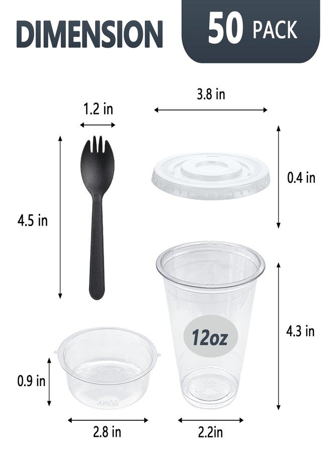 Slomg 12 oz 50 Sets Plastic Parfait Cups with Flat Lids, Disposable Clear Fruit Dessert Cups with Forks and Inserts, To Go Snack Yogurt Containers for Cereal Dips Veggies Breakfast Party - Image 2