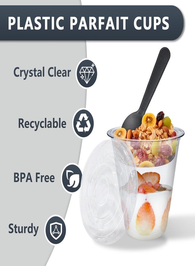 Slomg 12 oz 50 Sets Plastic Parfait Cups with Flat Lids, Disposable Clear Fruit Dessert Cups with Forks and Inserts, To Go Snack Yogurt Containers for Cereal Dips Veggies Breakfast Party - Image 3