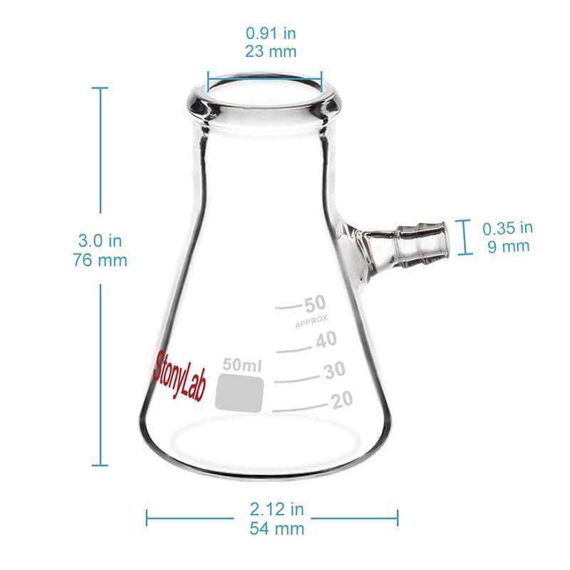 stonylab Glass 50ml Heavy Wall Borosilicate Glass Filtering Flask, Bolt Neck with Tubulation, 50ml - Image 2