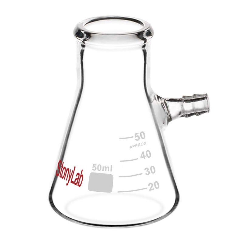 stonylab Glass 50ml Heavy Wall Borosilicate Glass Filtering Flask, Bolt Neck with Tubulation, 50ml - Image 1