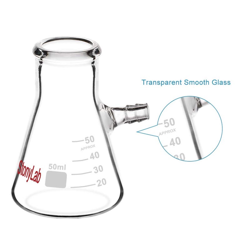 stonylab Glass 50ml Heavy Wall Borosilicate Glass Filtering Flask, Bolt Neck with Tubulation, 50ml - Image 4