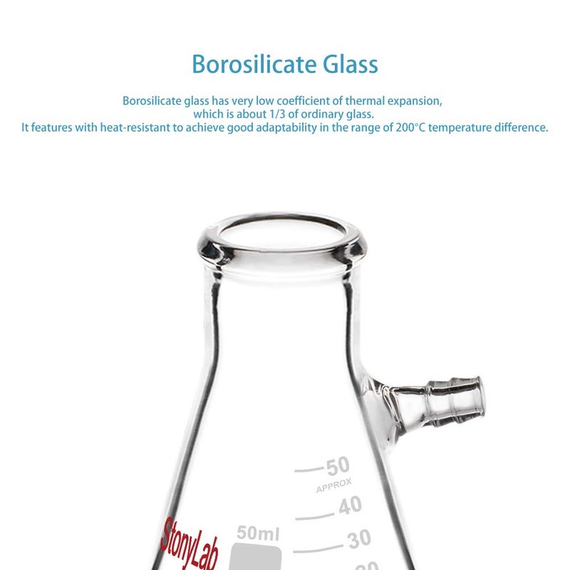 stonylab Glass 50ml Heavy Wall Borosilicate Glass Filtering Flask, Bolt Neck with Tubulation, 50ml - Image 3