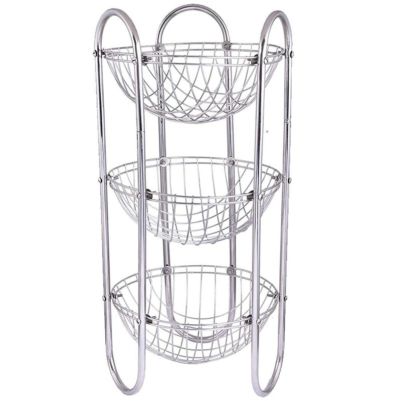 Stainless Steel Fruits and Vegetables Round Basket Rack Stand Color Silver  - Image 2