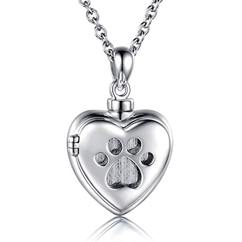 MANBU 925 Sterling Silver Cremation Jewelry for Pet Ash - Memorial Ash Pendant Urn Necklace for Dog Cat Women Remembrance Keepsake Gift for Loss of Loved Furry Friend (pet urn Locket Necklace) - Image 1