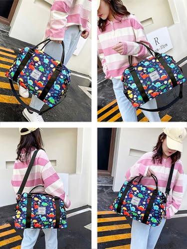 NWLR Travel Duffle Bag Weekender Overnight Bag Gym Tote with Dry and Wet Separated Pocket for Women Girls Shoulder Workout Duffel Bag Water Resistant WCute DinosaursToiletry Bag - Image 3