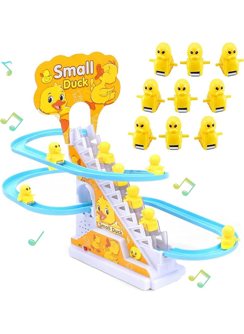 Generic - Mini Duck Climbing Toys, Electric Duck Chase Race Playset, Fun Roller Coaster with 9 Flashing LED Lights and Music Button, Fun Duck Stair Climbing Toy for Toddlers and Kids (A) - Image 1