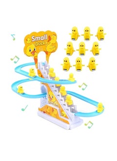 Mini Duck Climbing Toys, Electric Duck Chase Race Playset, Fun Roller Coaster with 9 Flashing LED Lights and Music Button, Fun Duck Stair Climbing Toy for Toddlers and Kids (A)