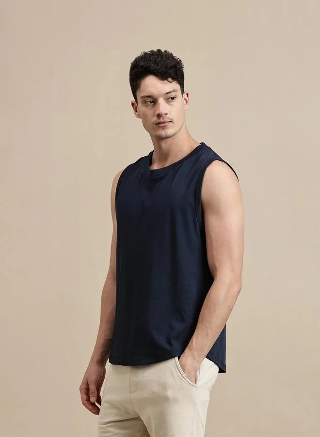 ECOLORE Men Navy Blue Solid 100% Cotton Comfort Fit Tank
