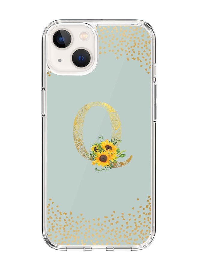 Stylizedd Classic Clear Case For iPhone 14, Hybrid Soft Case Thin Cover- Custom Monogram Initial Letter Mandala Floral Pattern Alphabet - Q ( Light Grey) - Image 1