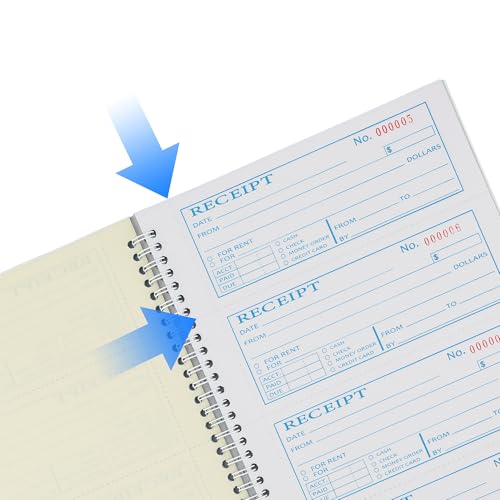 Yeplan Receipt Book with Carbon Copies,Money and Rent Receipt Book,2-Part Carbonless,5.31" x 11.22",Spiral Bound,200 Sets per Book,4 Receipts per Page. - Image 4