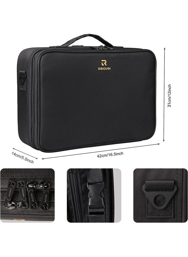 MONSTINA 16.5'' Large Capacity Makeup Case 3 Layers Cosmetic Organizer Brush Bag Barber Train Case Makeup Artist Box for Hair Curler Hair Straightener Brush Set and Cosmetics