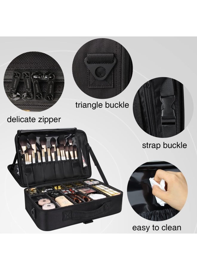 MONSTINA 16.5'' Large Capacity Makeup Case 3 Layers Cosmetic Organizer Brush Bag Barber Train Case Makeup Artist Box for Hair Curler Hair Straightener Brush Set and Cosmetics