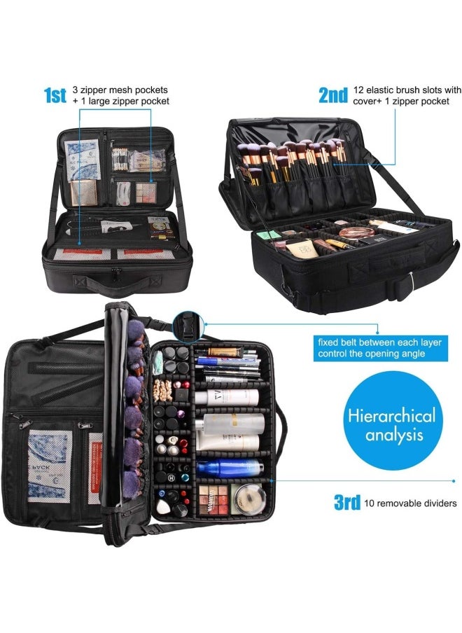 MONSTINA MONSTINA 16.5'' Large Capacity Makeup Case 3 Layers Cosmetic Organizer Brush Bag Barber Train Case Makeup Artist Box for Hair Curler Hair Straightener Brush Set and Cosmetics  - Image 2