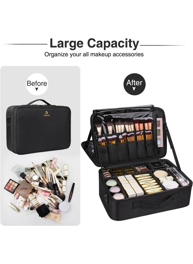 MONSTINA MONSTINA 16.5'' Large Capacity Makeup Case 3 Layers Cosmetic Organizer Brush Bag Barber Train Case Makeup Artist Box for Hair Curler Hair Straightener Brush Set and Cosmetics  - Image 5