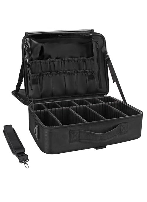 MONSTINA MONSTINA 16.5'' Large Capacity Makeup Case 3 Layers Cosmetic Organizer Brush Bag Barber Train Case Makeup Artist Box for Hair Curler Hair Straightener Brush Set and Cosmetics  - Image 1
