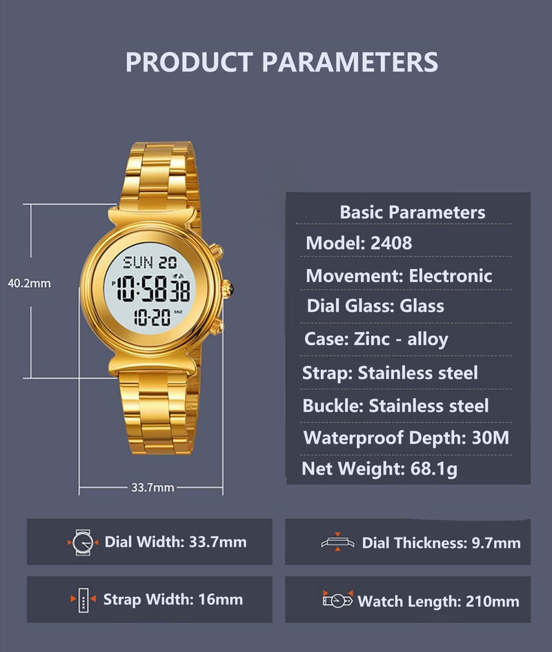 BESTKANG Women's Digital Watch - Stainless Steel, Waterproof, Dual Time, Date Watch - Silver - Image 5