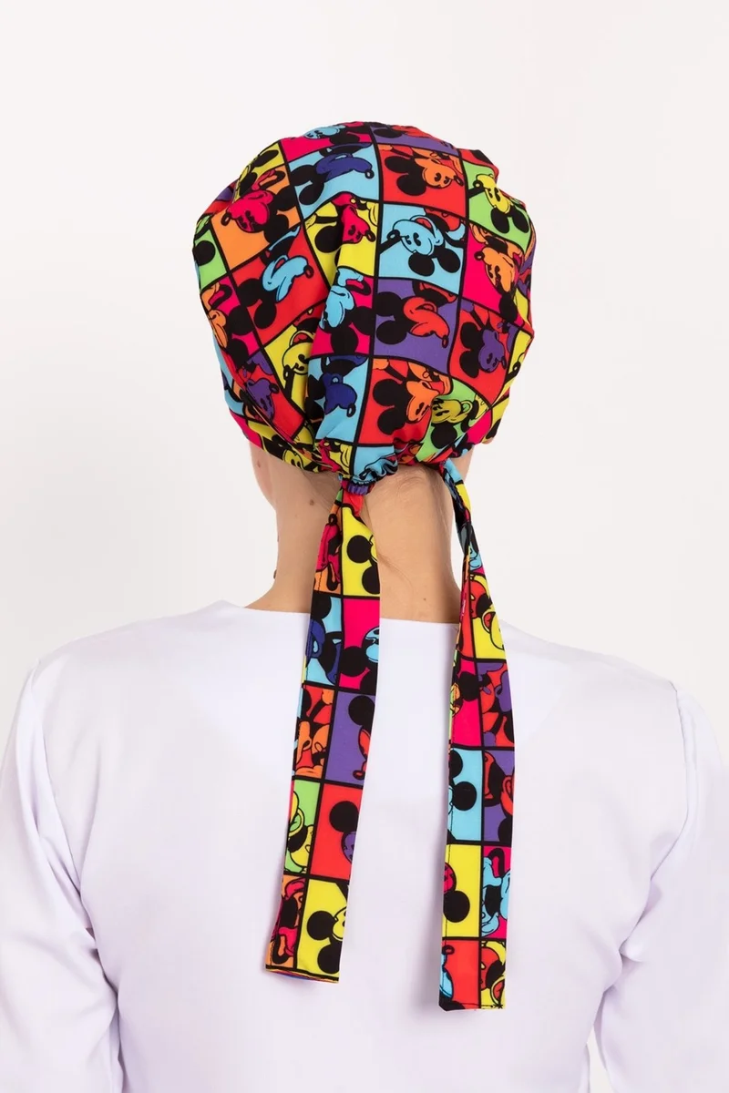 Nur Medikal Giyim Nur Medical Clothing Checkered Mickey Patterned Hijab Doctor Nurse Hospital Cook Surgical Cap