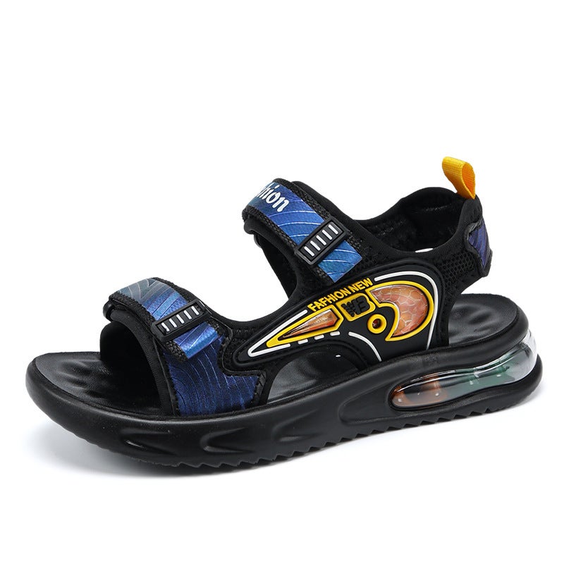 Children'S Sandals 2024 Boys Sandals Air Cushioned Solid Lightweight Soft Bottom Velcro Beach Sandals - Image 1