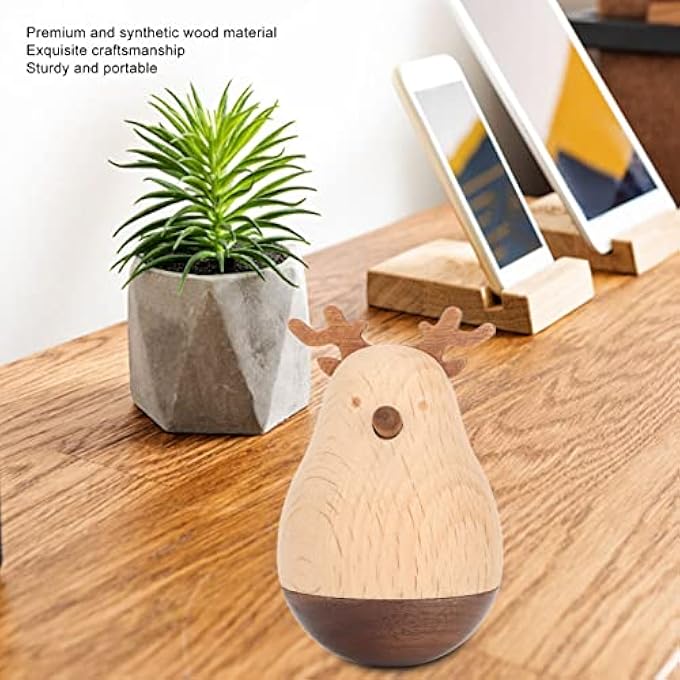 WOODEN WOBBLER 7 CM SMALL DEER CRAFT WIGGLING ROLLING BABY TUMBLER TOY, EARLY EDUCATION AWARENESS BALANCING WOBBLER TOY FOR BOYS AGED 3-12 MONTHS - Image 4